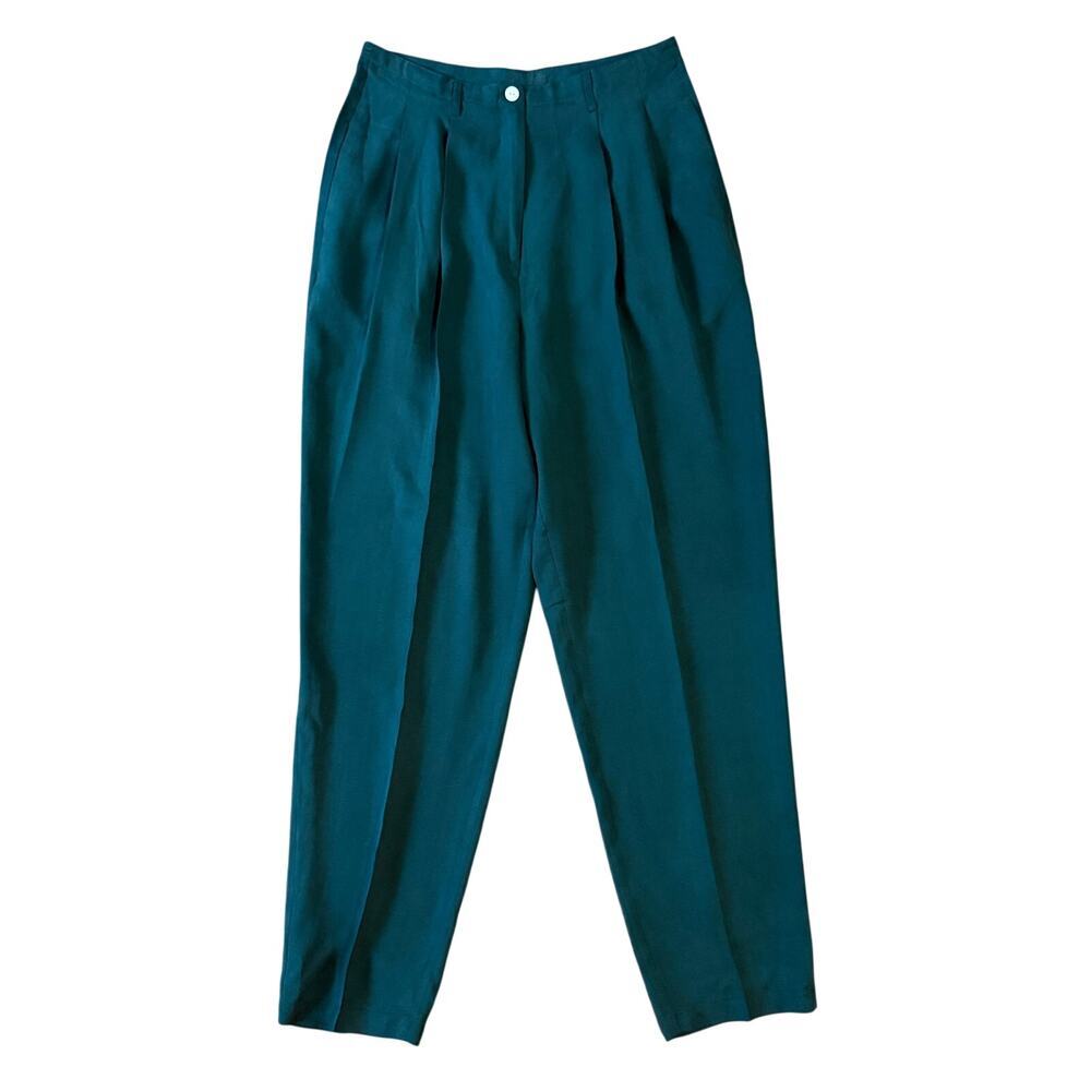 Vintage Kim Rogers 100% Silk High Waist Pleated Pants Women Work Trousers Large